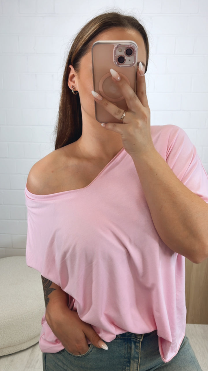 T-shirt Oberteil mit V-Ausschnitt / soft pink Art. 9795