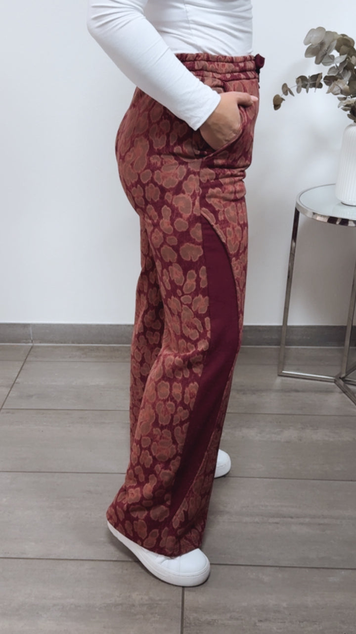 LEO elastische Stoff Hose / bordeaux rot - hell braun - camel Art. 13161