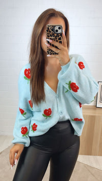 Cardigan verziert mit Blumen / hell blau Art.122350