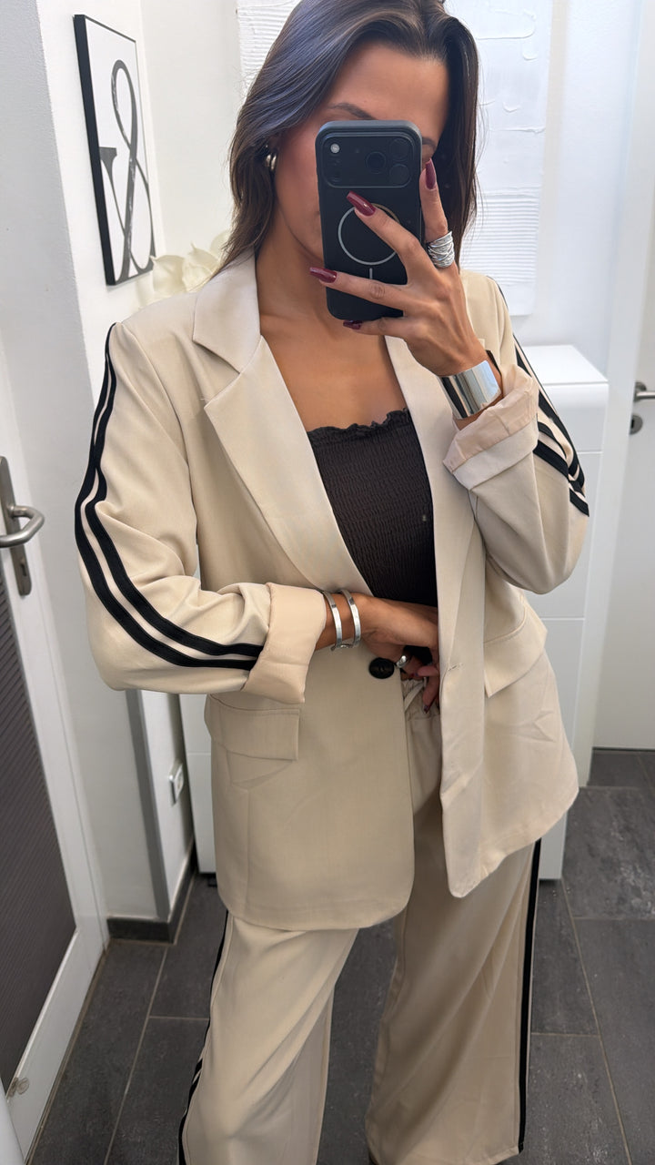 Set aus Blazer und Hose mit Streifen / beige - schwarz Art.16303
