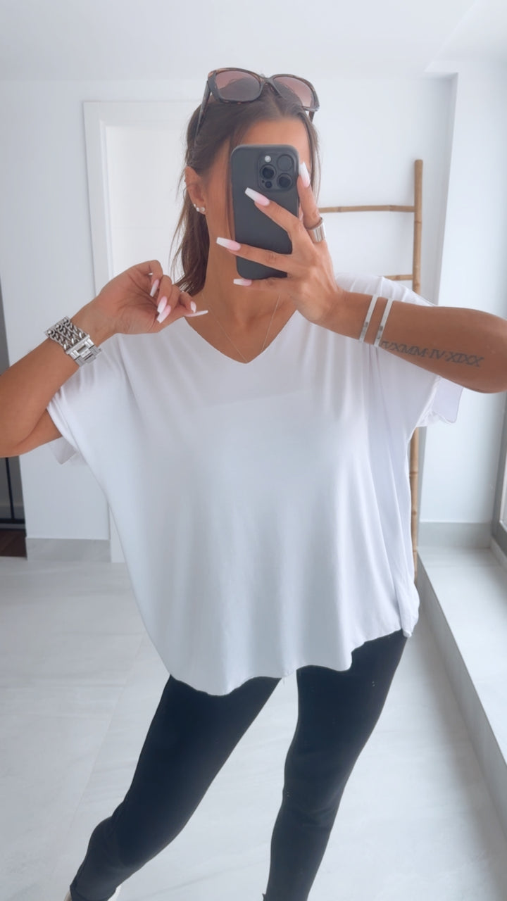 T-shirt Oberteil mit V-Ausschnitt / weiß Art. 1235