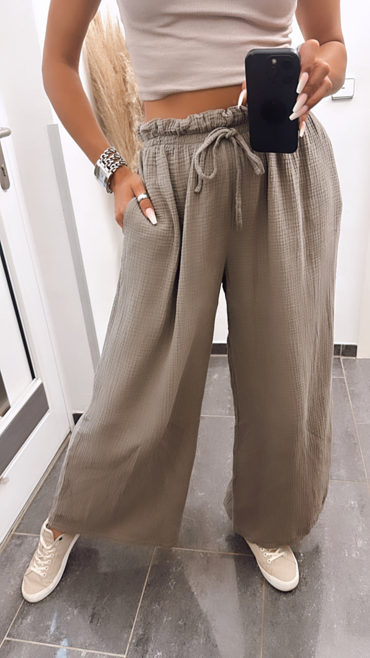 lockere, lange Musselin Hose / schlamm Art. 6299
