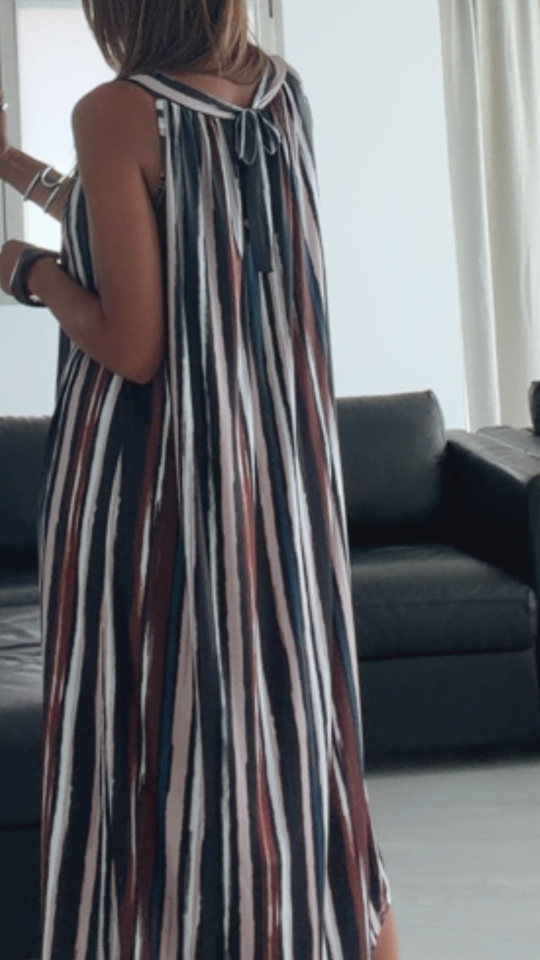 LINIEN Maxi A-Linien Kleid, Neckholder / blau - schwarz - beige - braun Art. 15992