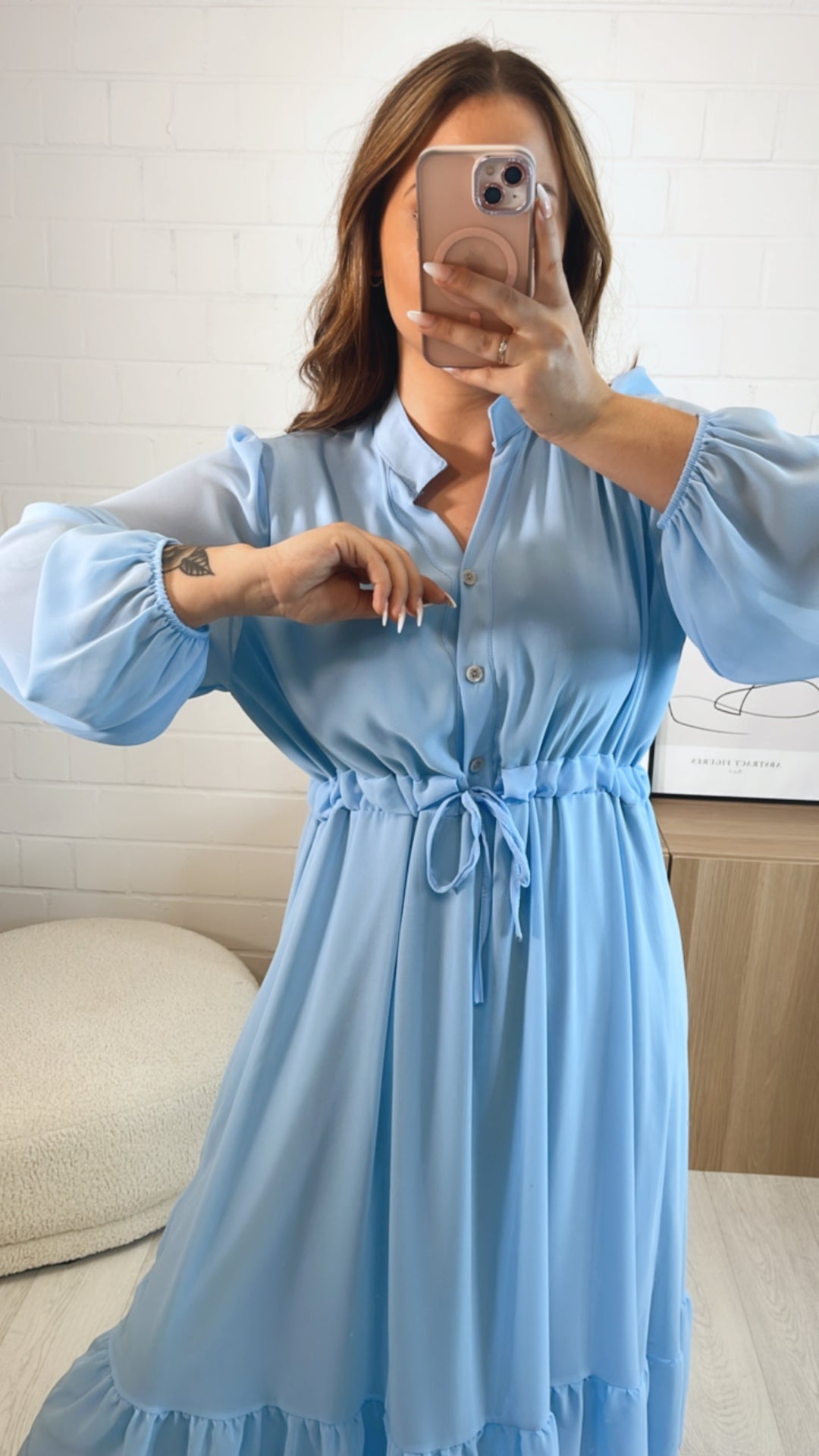 (Maxi-) Chiffon Kleid mit verstellbarer Taille / hell blau Art. 9692