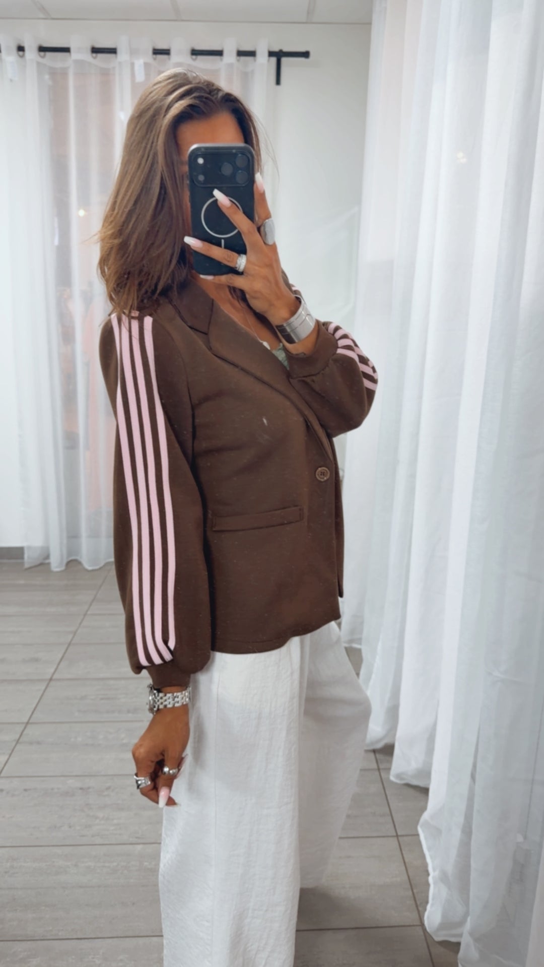 Sportlicher Blazer mit Streifen / braun - rosa Art.15606