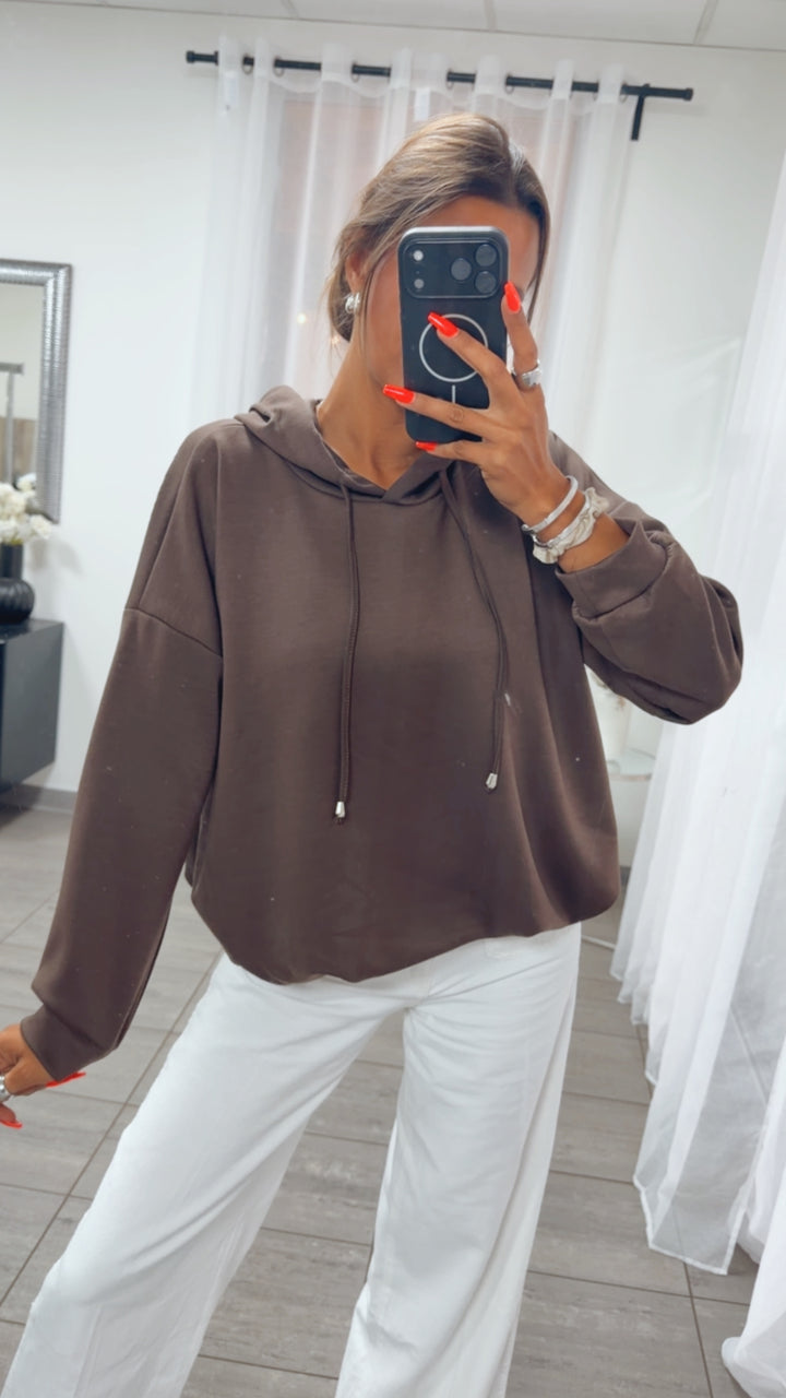 Hoodie mit Ballonsaum / braun Art. 16167