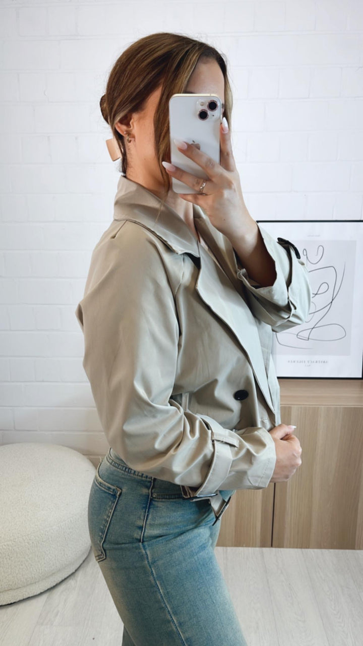kurze Trenchcoat Jacke / beige - grau Art. 9720