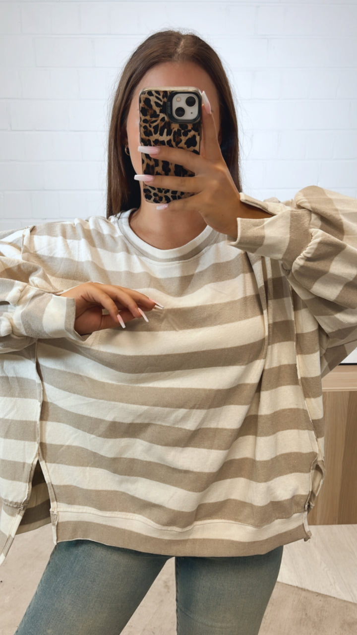 STREIFEN Sweater, Ziernähte / creme - light taupe Art. 11154