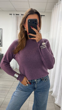 flauschiger Strick Pullover mit Rundhalsausschnitt / lila Art. 16577