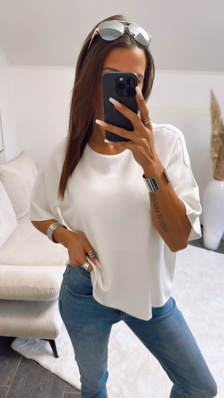 Leichtes Strick oversize T-shirt / weiss Art. 9267