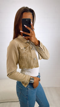 Crop Jeansjacke mit used - Elementen / sand Art. 9522
