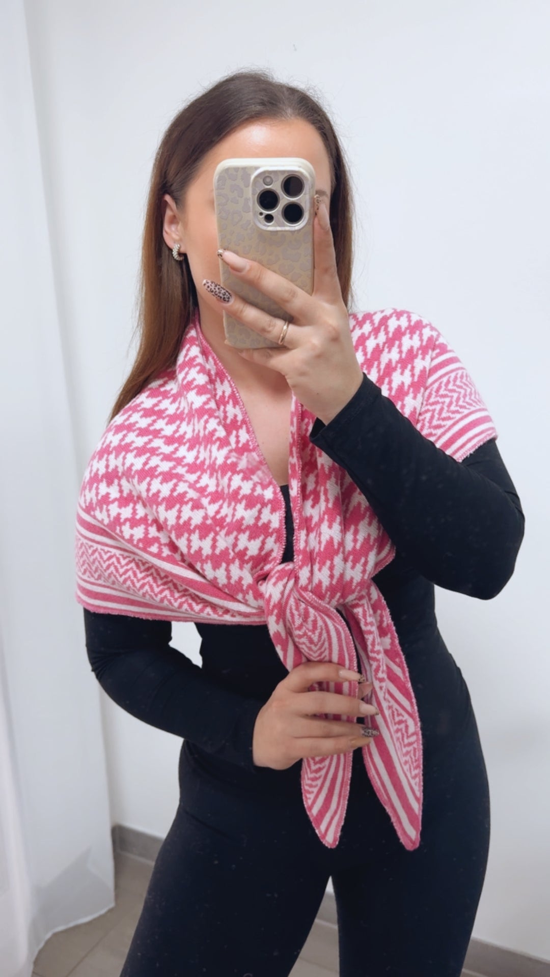 MUSTER Kaschmir - Mix Dreiecks Schal / pink - weiss Art. 14351