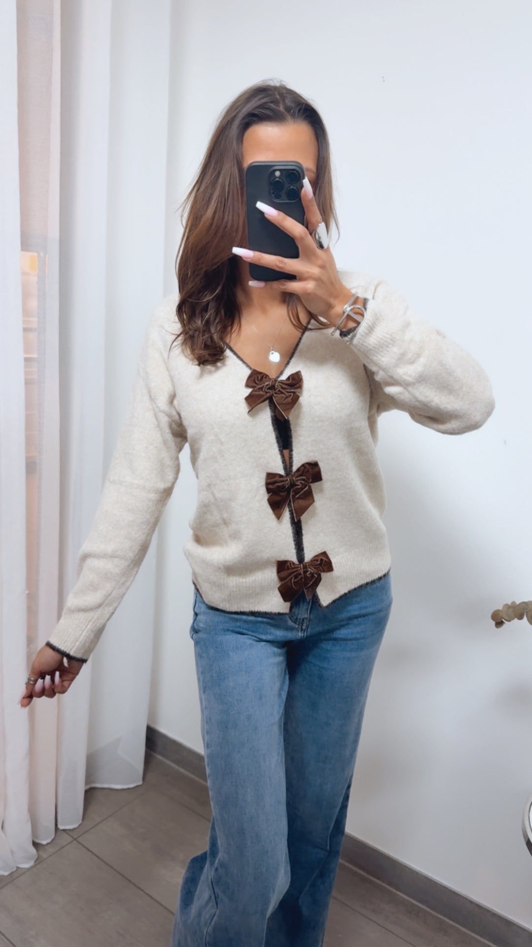 SAMT SCHLEIFEN Wende Pullover / beige - braun Art. 14178