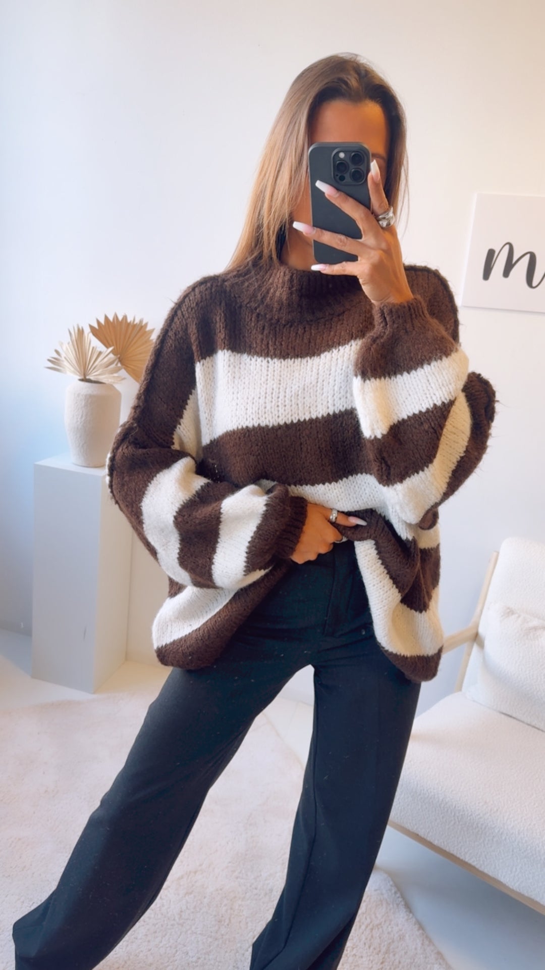 STREIFEN Ultra Oversize Kuschel - Pullover / Schoko braun - wollweiss Art. 12775