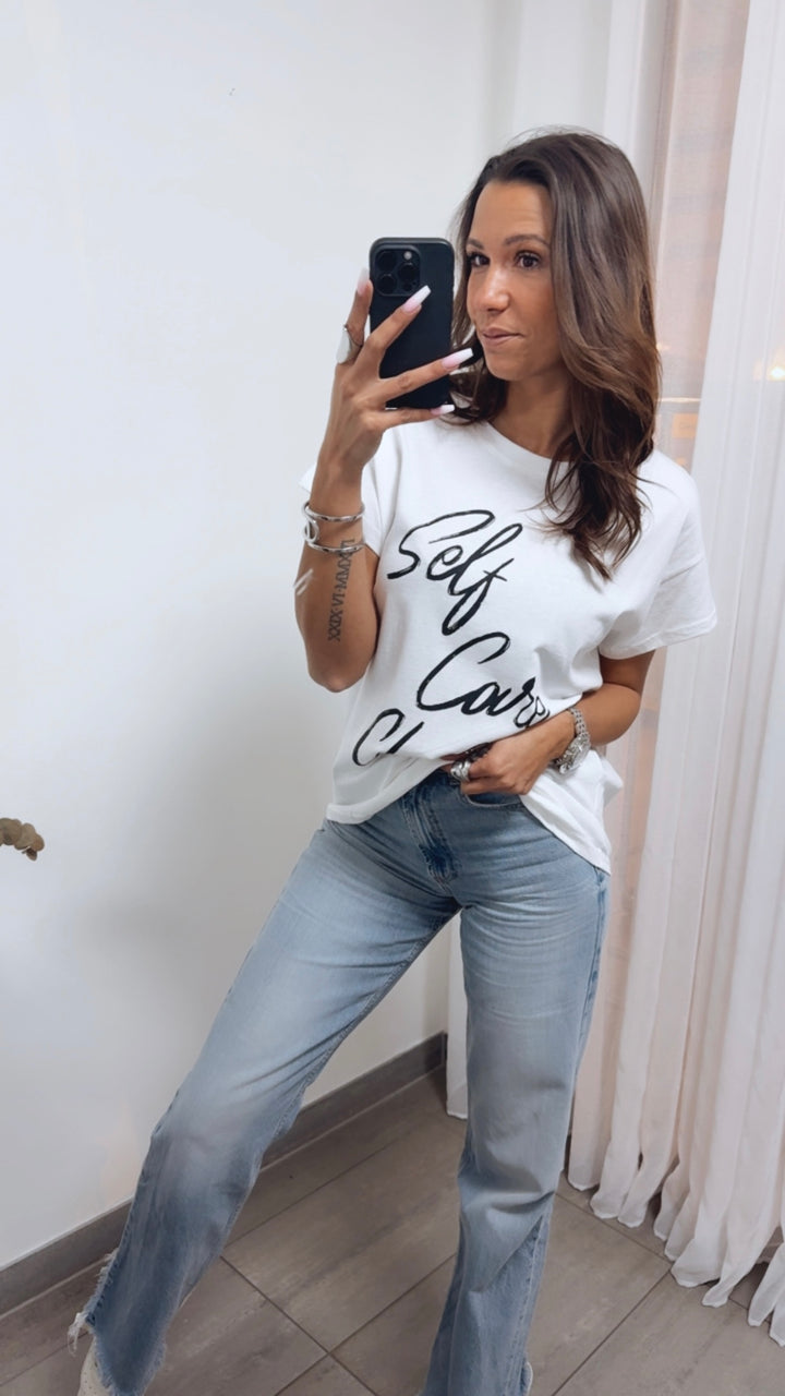 T-shirt " Self Care Club " / weiss - schwarz Art. 14173