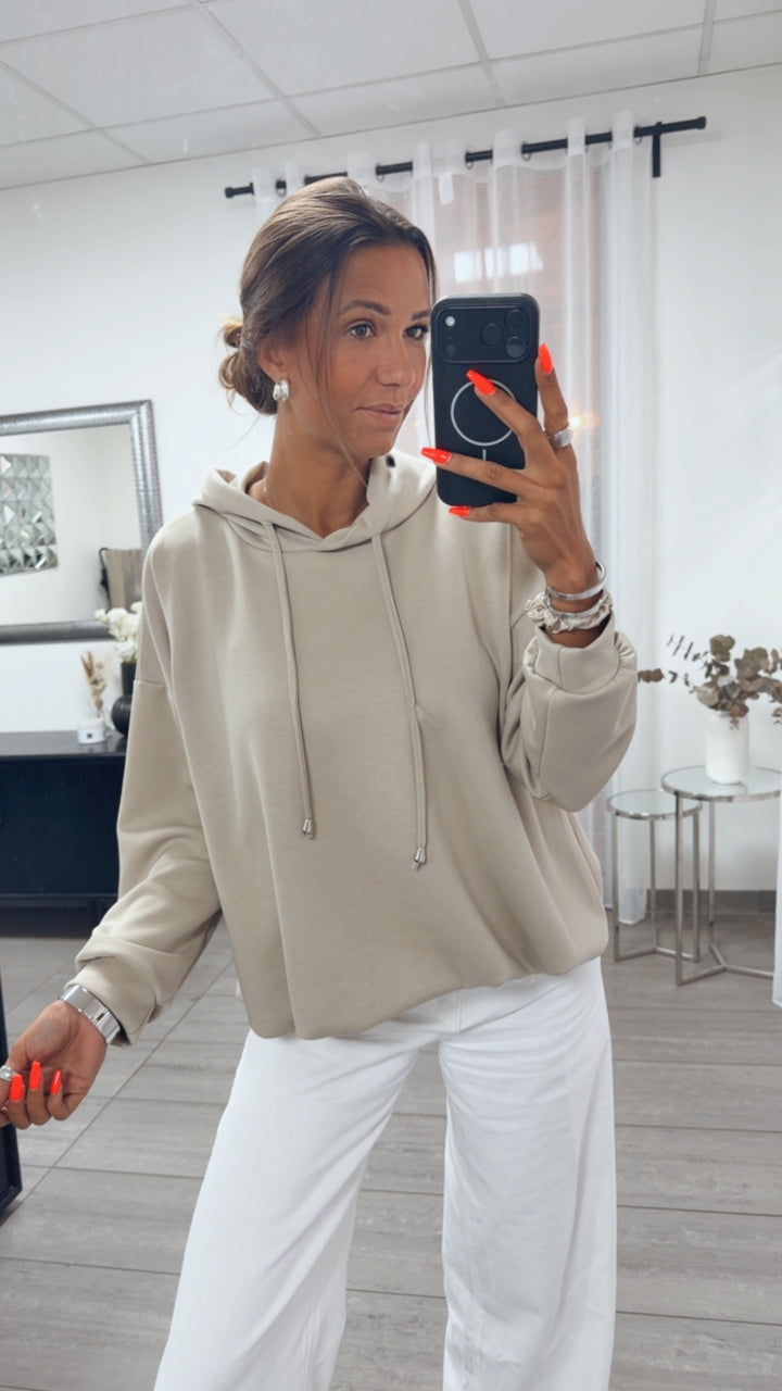 Hoodie mit Ballonsaum / light taupe Art. 16166