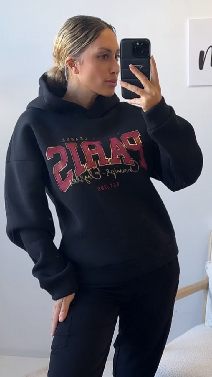Kapuzen Hoodie " Paris " / schwarz Art. 12486