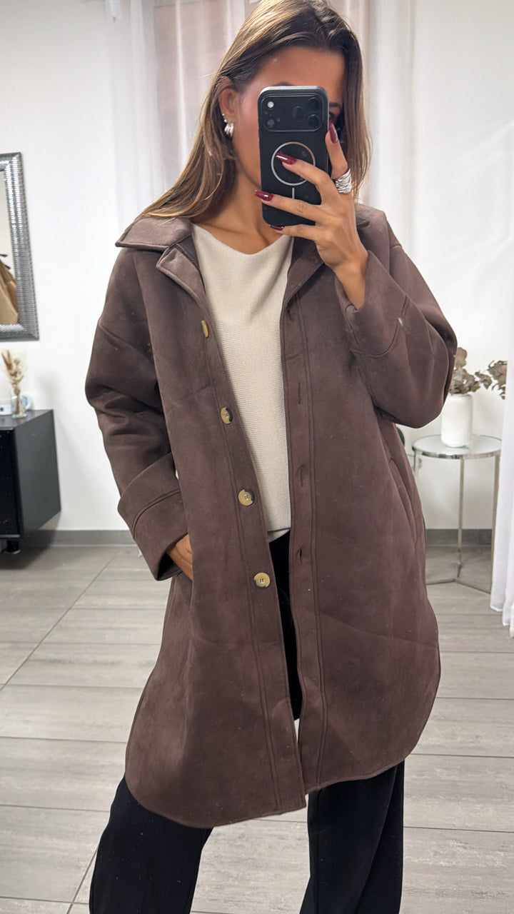 WILDLEDER OPTIK Long Jacke mit Taschen / braun Art. 16403