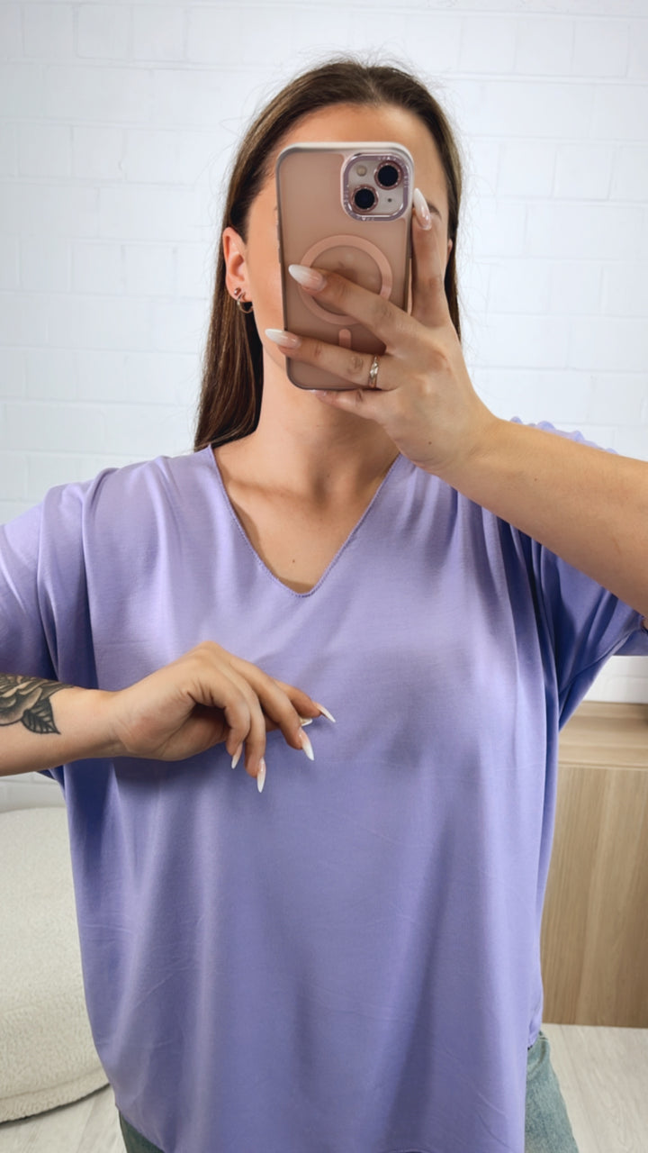 T-shirt Oberteil mit V-Ausschnitt / flieder Art. 9793