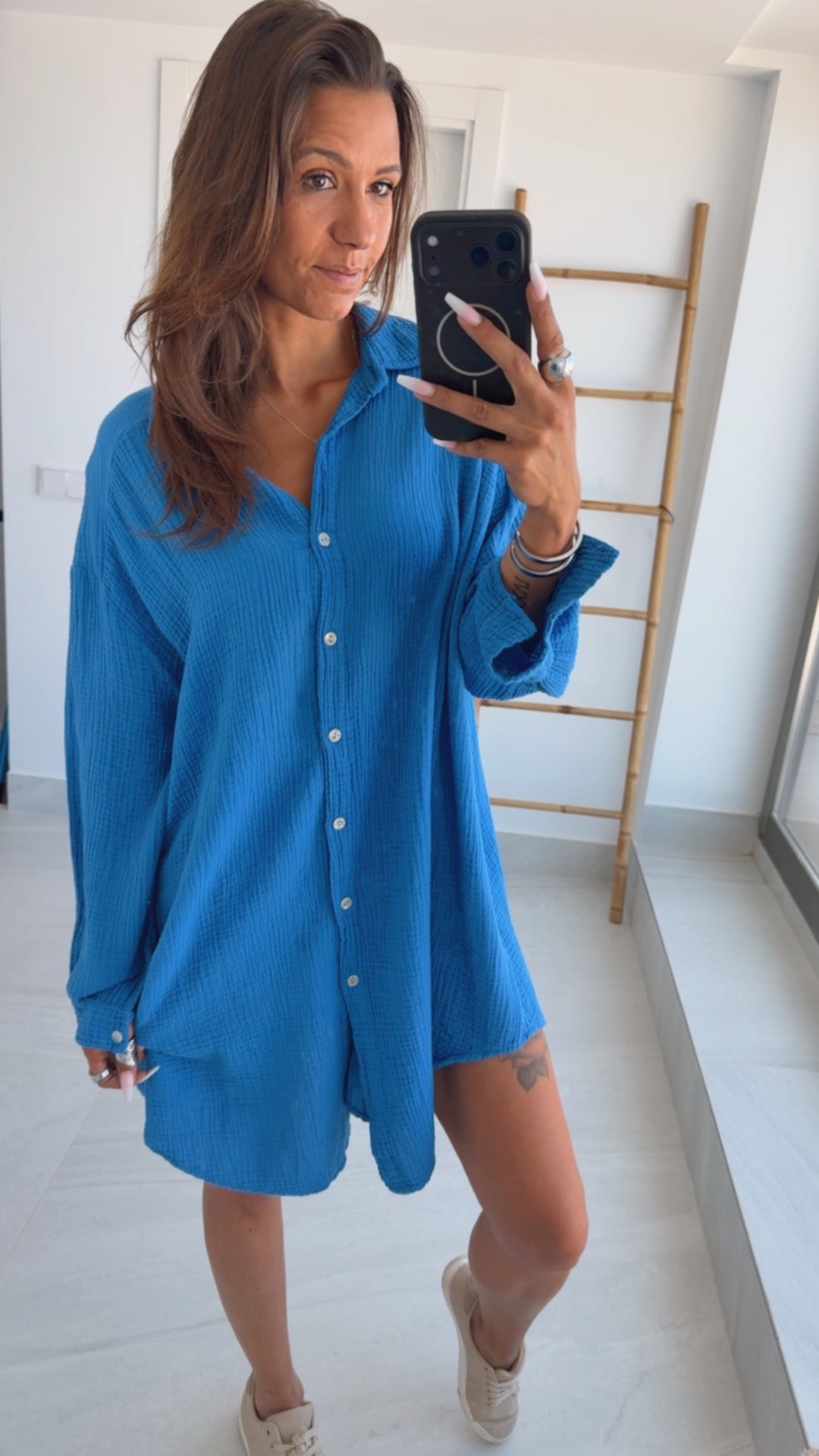 LANGE Oversize Musselin Bluse / royal blau Art. 4345