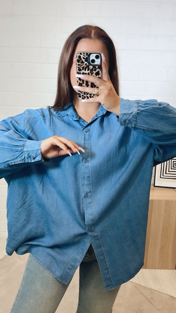 Oversize Bluse in Denim Optik DUNKEL Art.12297