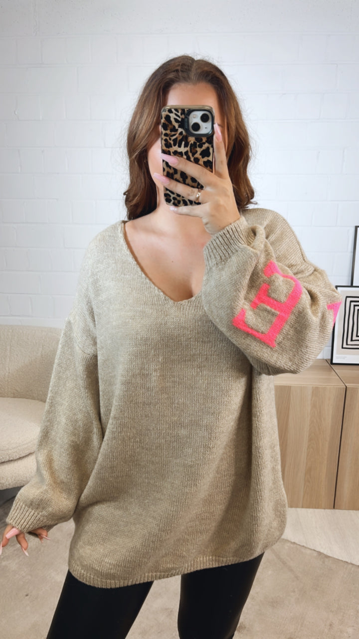 Strick Pullover "Namaste" / beige - pink Art. 12586