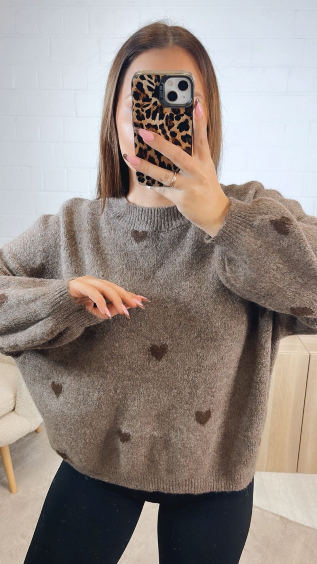 super süßer Pullover mit kleinen Herzen / braun meliert - Schoko braun Art. 12736