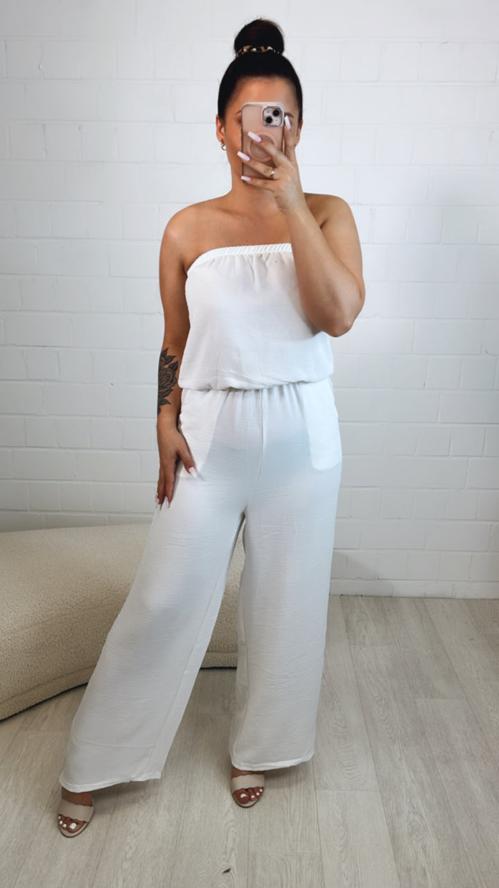 trägerloser, langer Jumpsuit / weiss Art. 10488