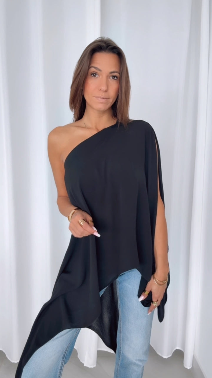 Multi Style Krepp Oberteil mit Bandeau Top / schwarz Art. 14606