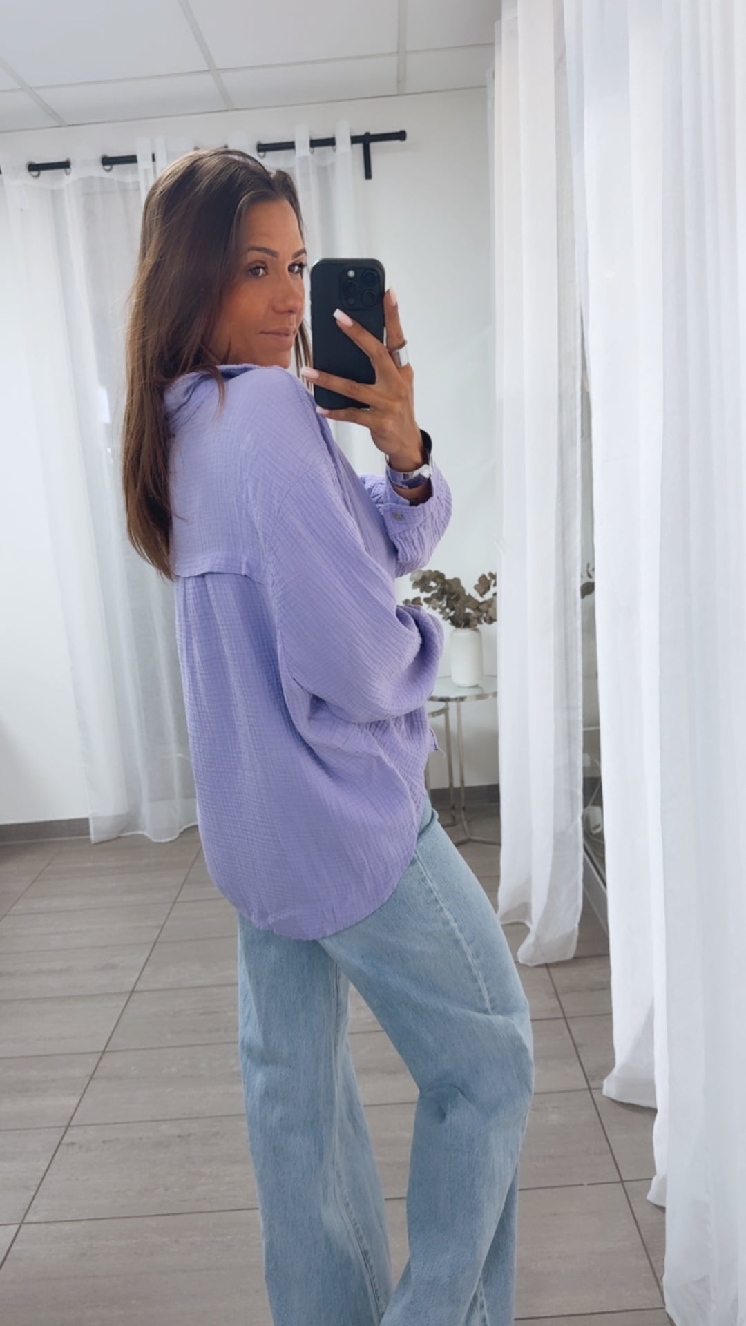 KURZE Oversize Musselin Bluse / flieder Art. 3156