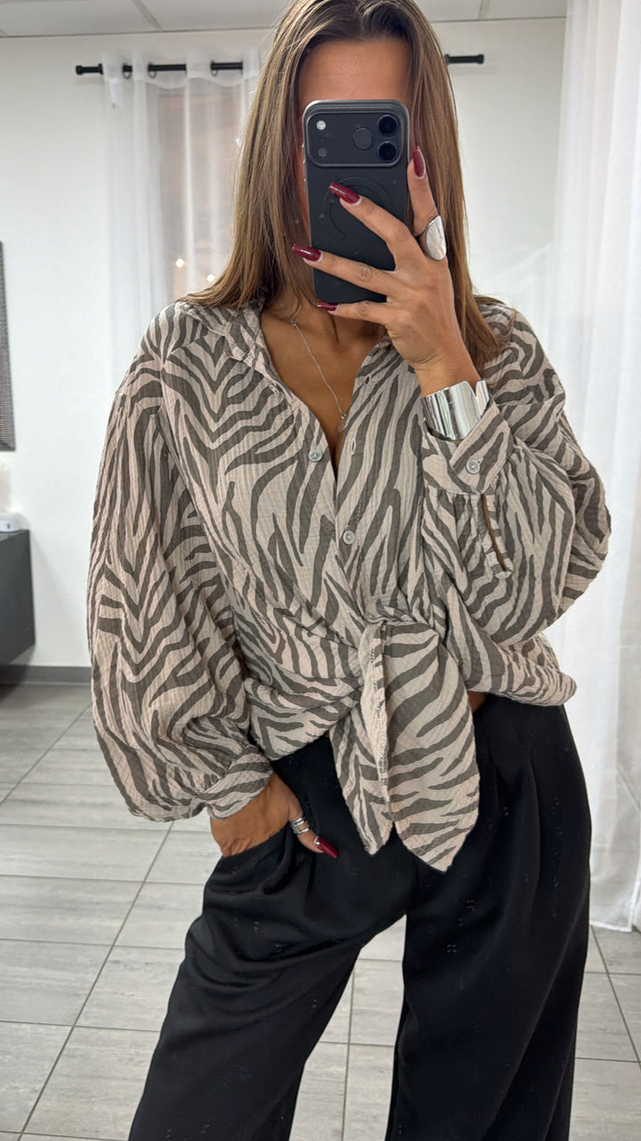 ZEBRA KURZE Oversize Musselin Bluse / beige - taupe Art. 16463