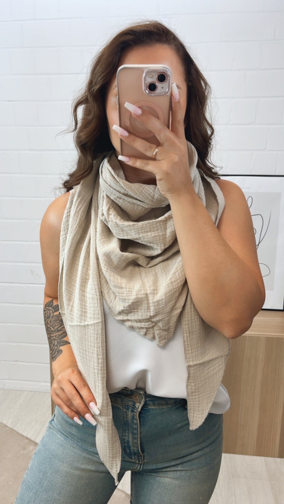 Musselin Schal / Tuch / beige Art. 7040