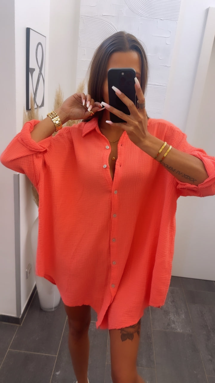 LANGE Oversize Musselin Bluse /  coral Art. 4344