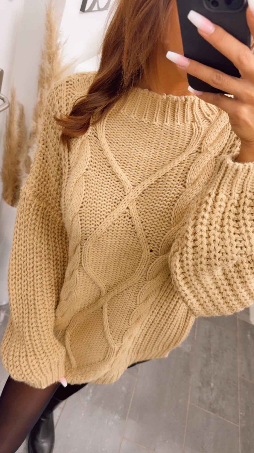 grober Strick Pullover mit Zopfmuster / camel Art. 12374