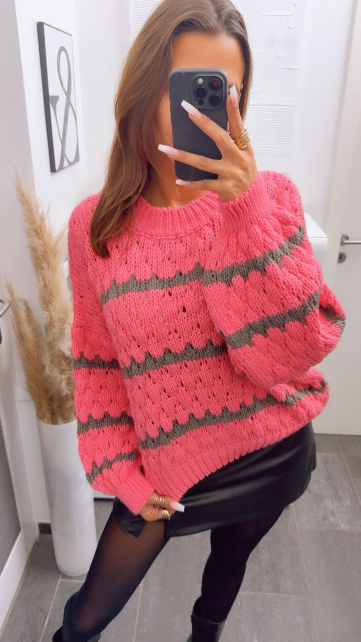 Pullover in ausgefallener Strickart / pink - taupe Art. 12816