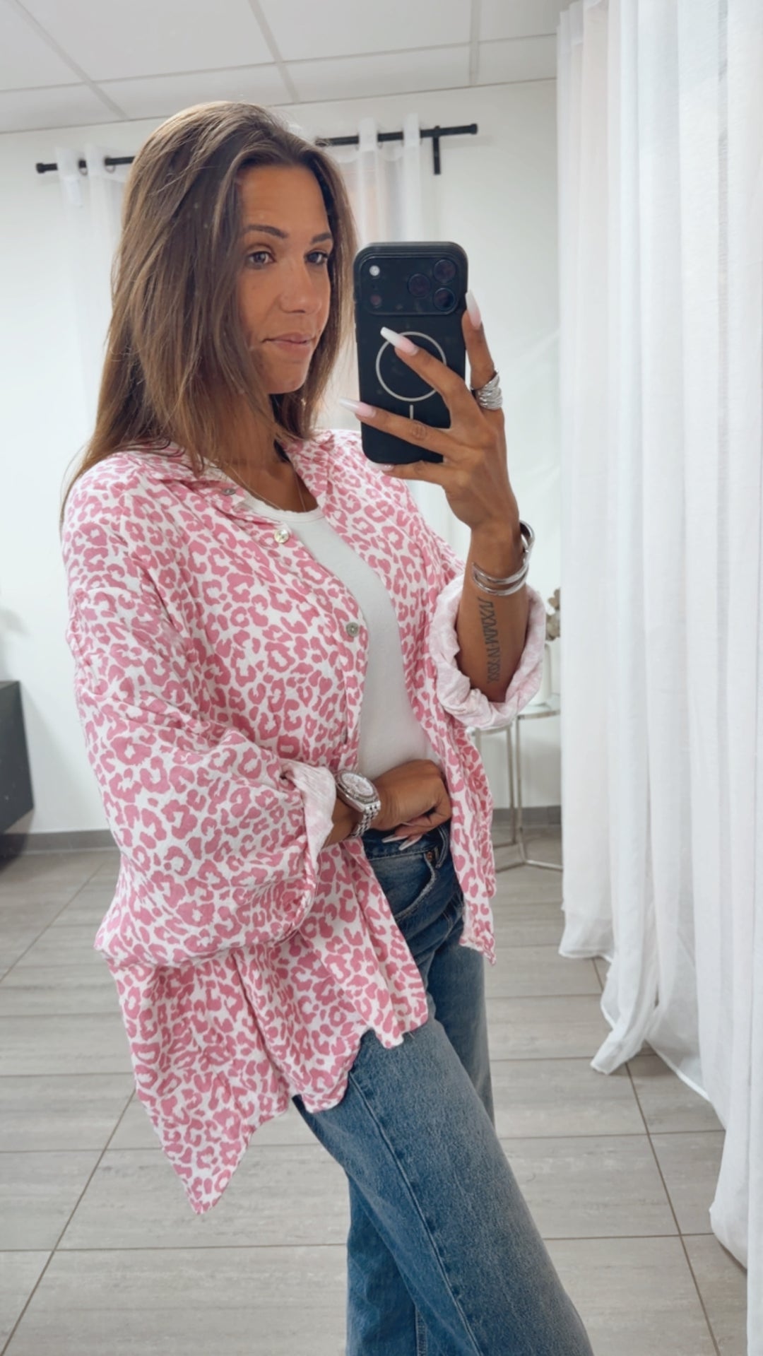 LEO KURZE Oversize Musselin Bluse / weiss - helle beere Art. 15254