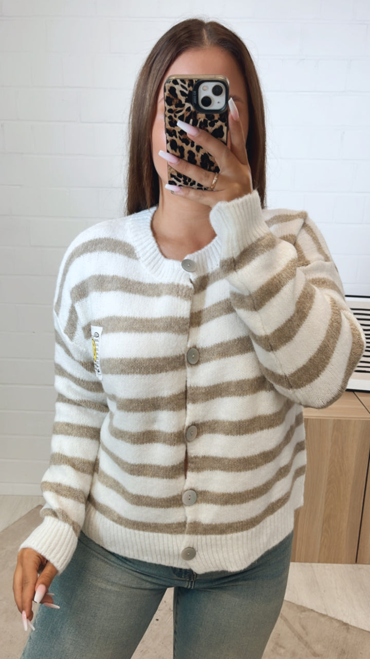 gestreifter Cardigan " Smiley " / weiss - beige Art. 11212