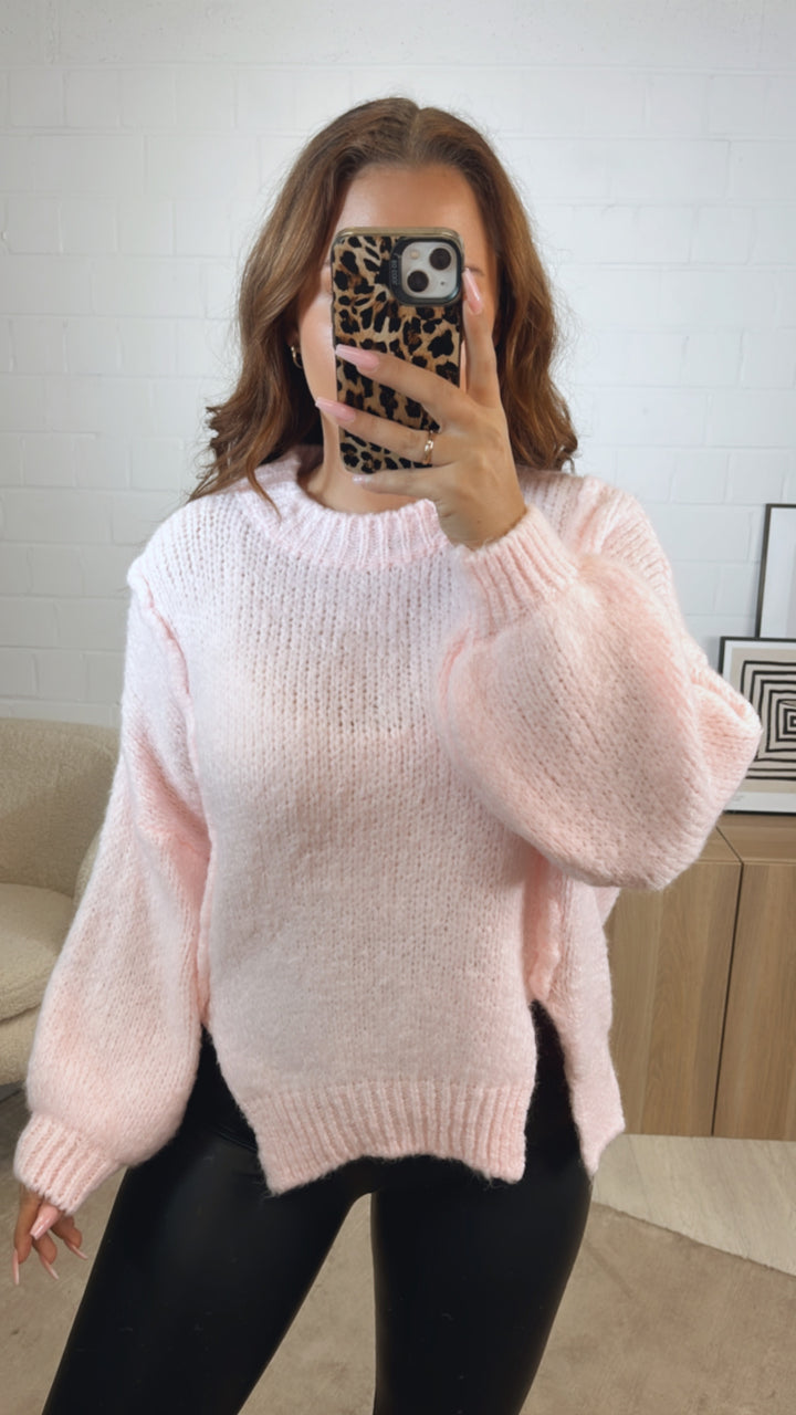 Strick Pullover, zweifacher Schlitz auf Vorderseite / soft rosa Art. 12512