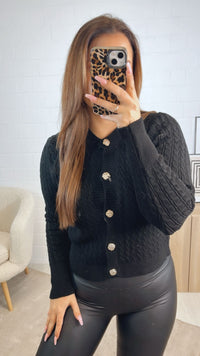 Oberteil / Jacke mit Zopfmuster und goldenen Knöpfen / schwarz Art. 12838