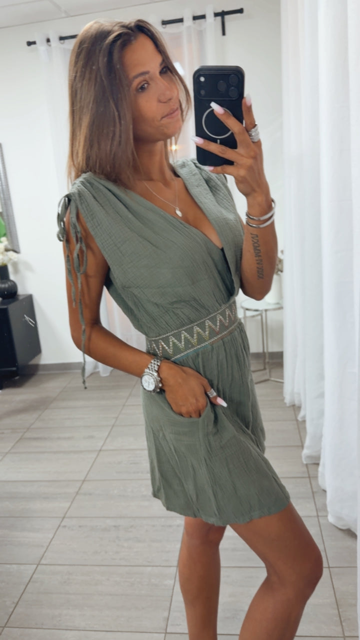 Musselin Jumpsuit mit elastischem Taillenbereich / khaki Art. 15194
