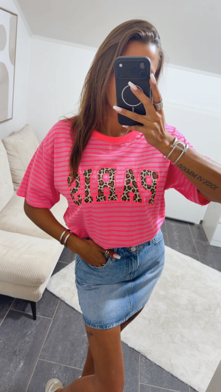 STREIFEN Shirt " Leo PARIS " / Neon pink - pink Art. 15452