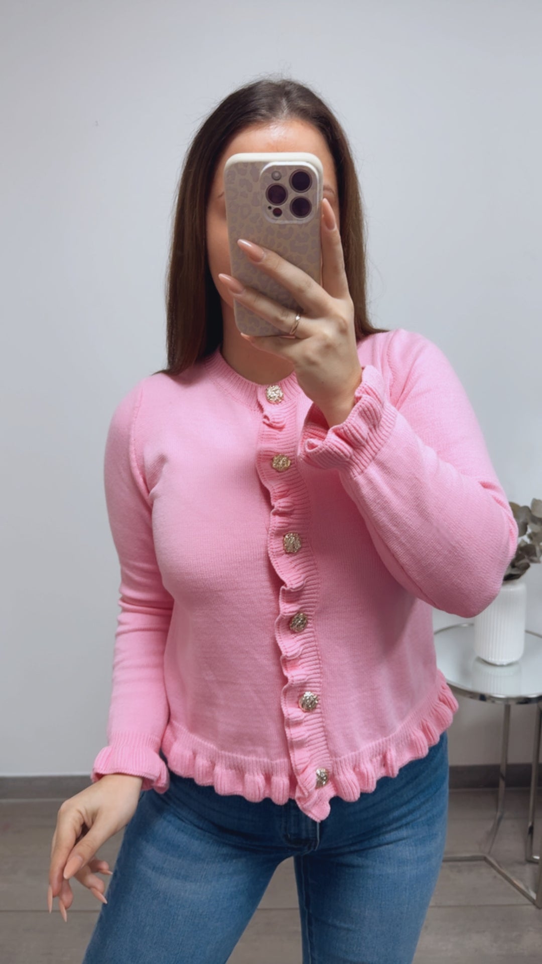 VOLANT leichter Strick Cardigan, goldene Knöpfe / soft pink Art. 13802