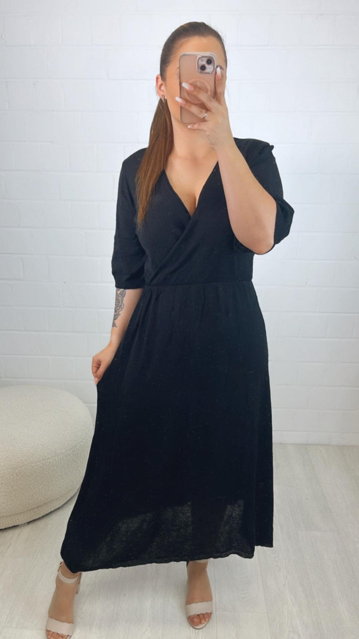Baumwoll Kleid mit kurzen Armen / schwarz Art. 10195