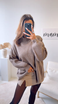 wollfreier Oversize Pullover / braun meliert Art. 12893