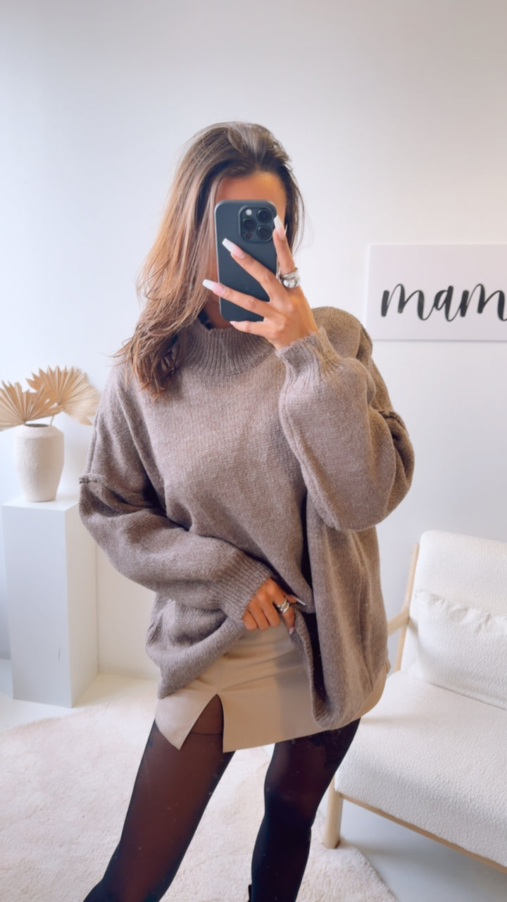 wollfreier Oversize Pullover / braun meliert Art. 12893