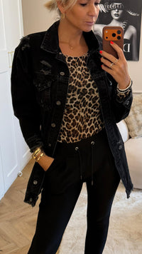 lange Jeansjacke mit used - Elementen / schwarz Art. 4971