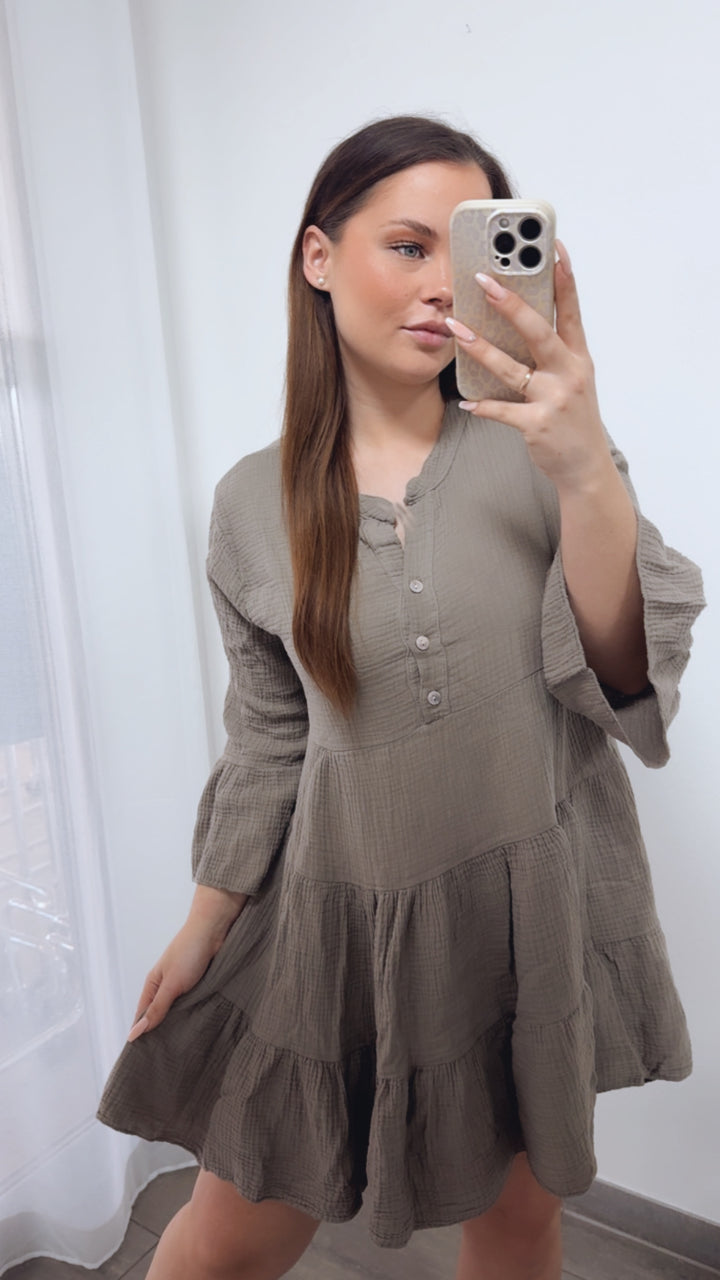 Musselin Kleid / Tunika / taupe Art. 14465