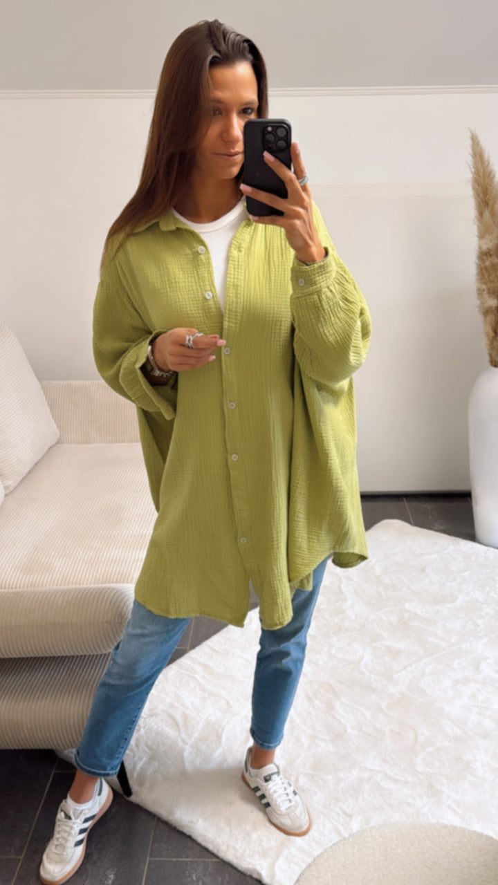 LANGE Oversize Musselin Bluse / soft matcha Art. 9285