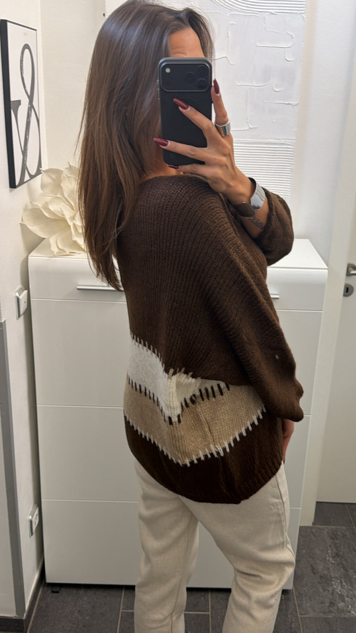 Wollfreier Blockstreifen Pullover / braun - beige - creme Art.16564