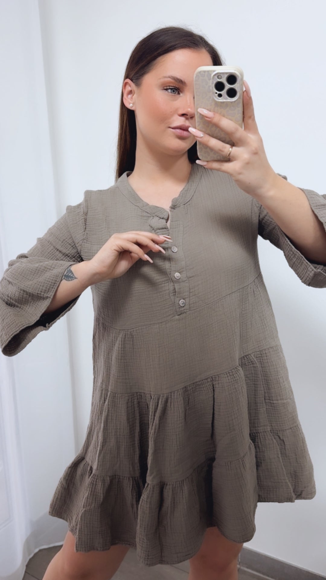 Musselin Kleid / Tunika / taupe Art. 14465